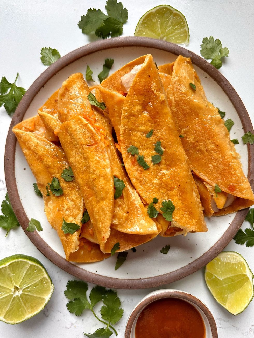 Crispy Sweet Potato Chicken Taquitos