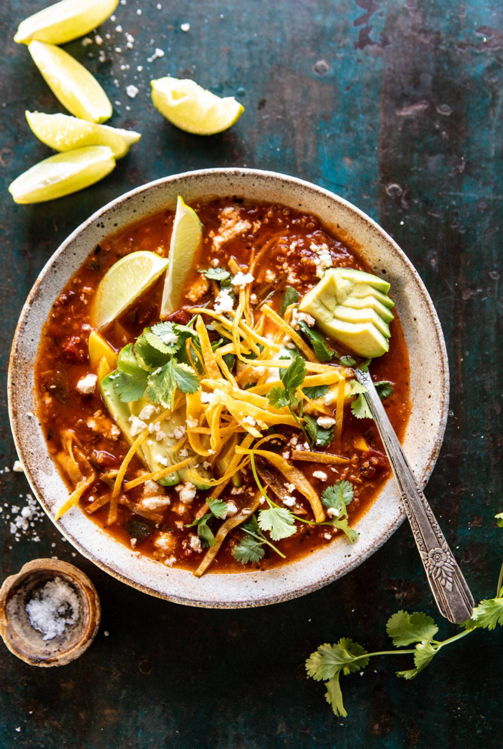 Crockpot Spicy Vegetarian Tortilla Soup With Quinoa
