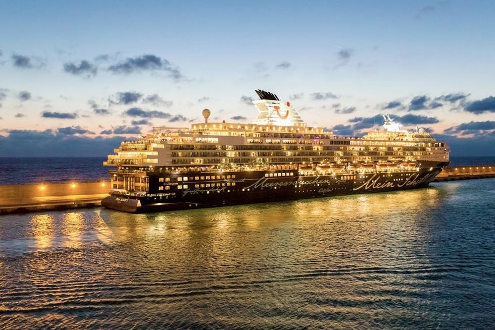 Cruise ship at sunset