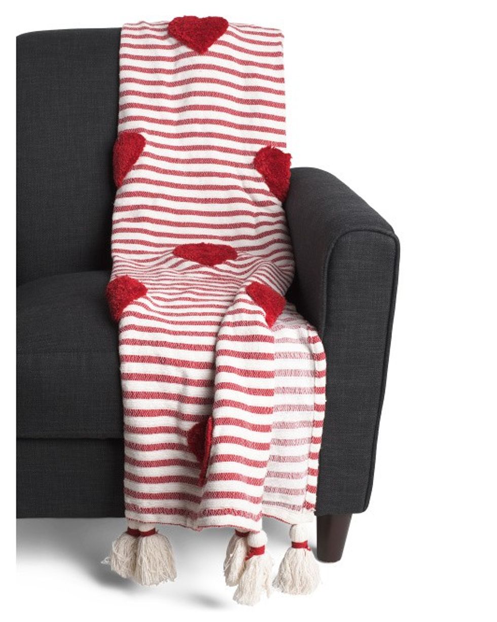 Cupcakes And Cashmere Striped Tufted Hearts Throw Blanket