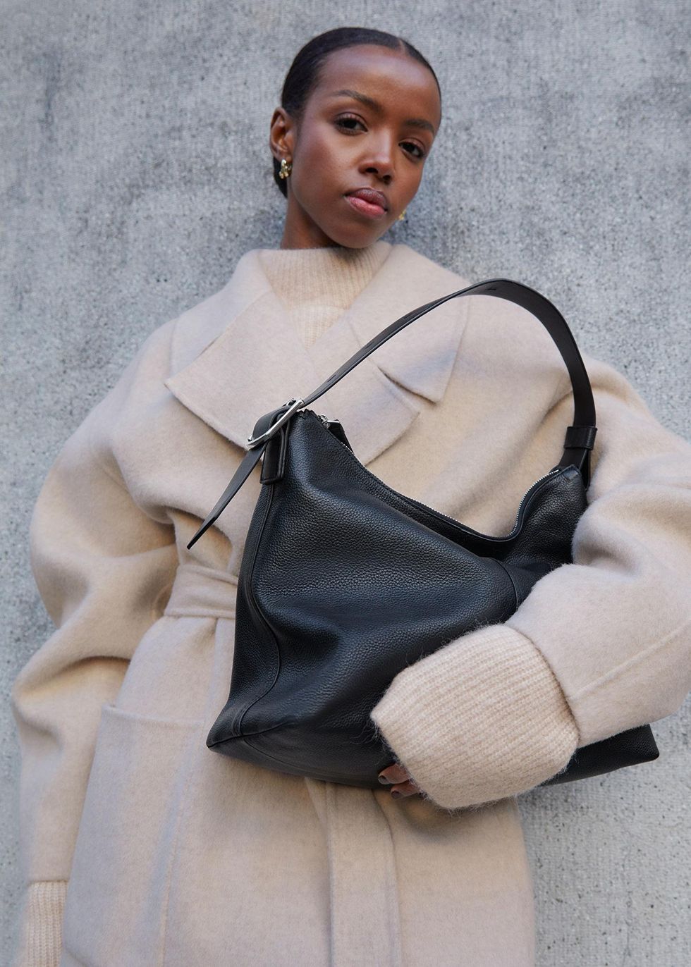 Curved Leather Shoulder Bag