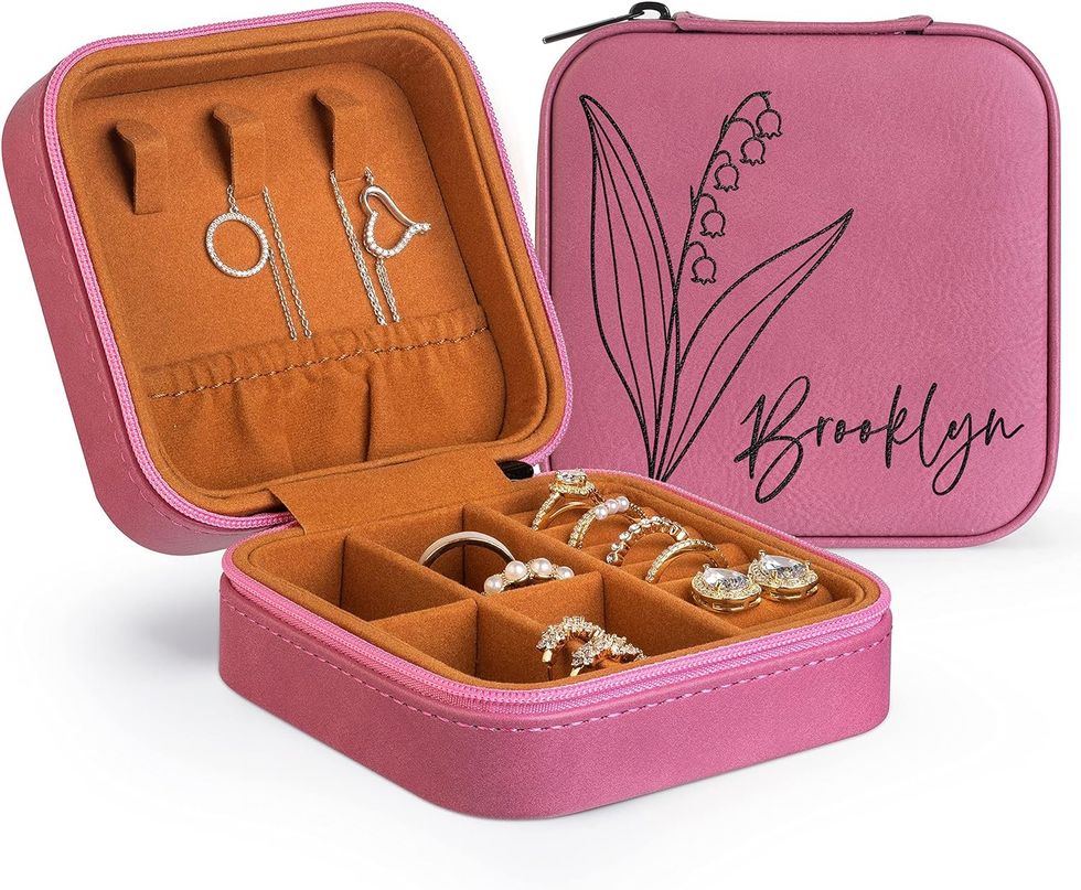 Custom Leather Jewelry Box with Name & Birth Flower Month
