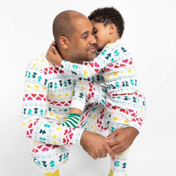 dad and son in holiday PJs