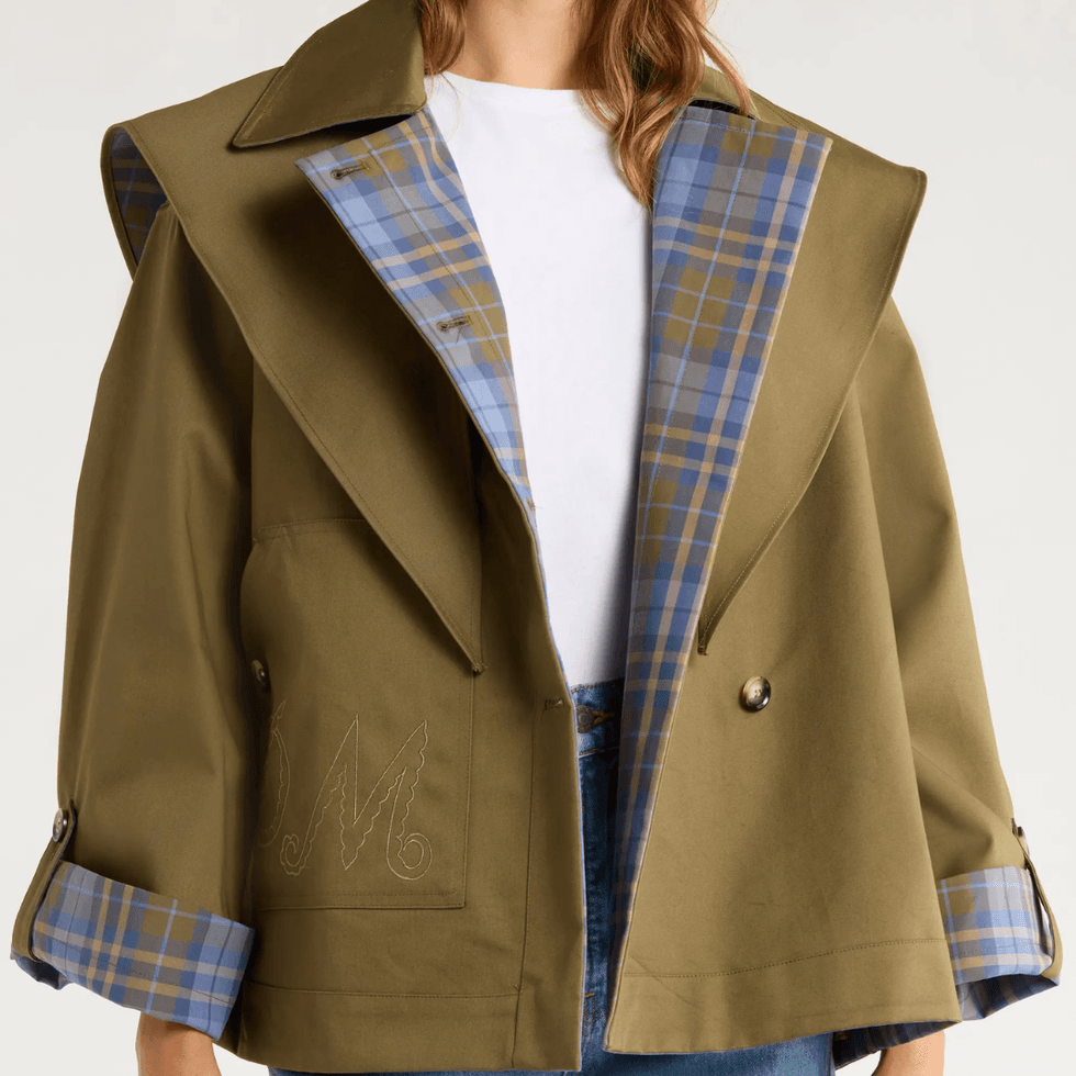 Damson Madder Jerry Reversible Crop Organic Cotton Trench Coat