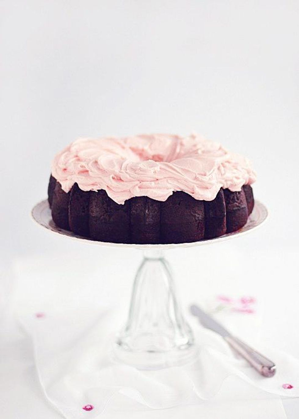 Dark Chocolate Chiffon Cake With Fluffy Rosewater Frosting