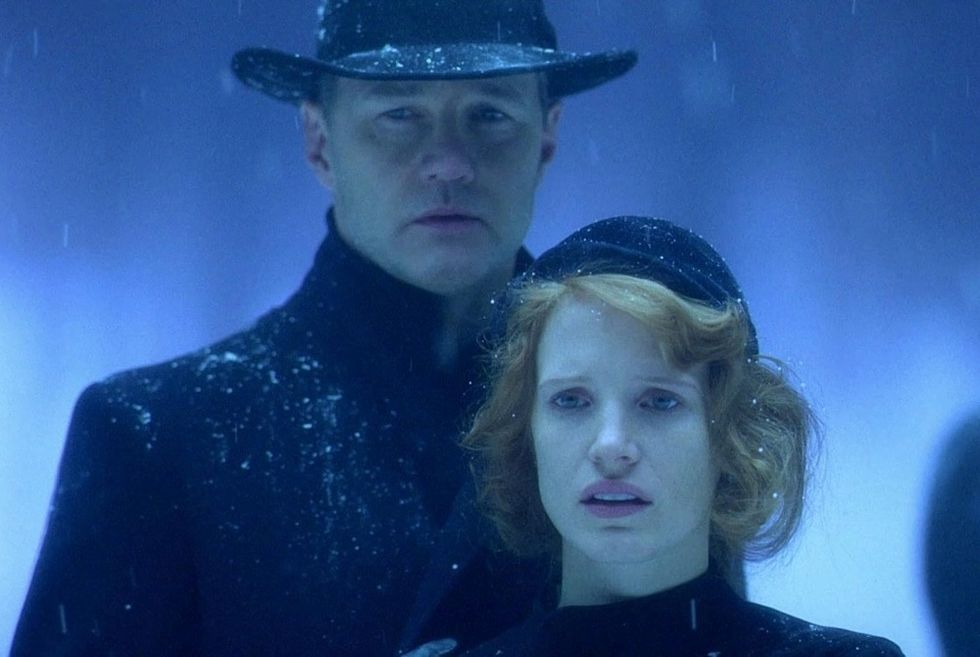 David Morrissey and Jessica Chastain in The Murder on the Orient Express