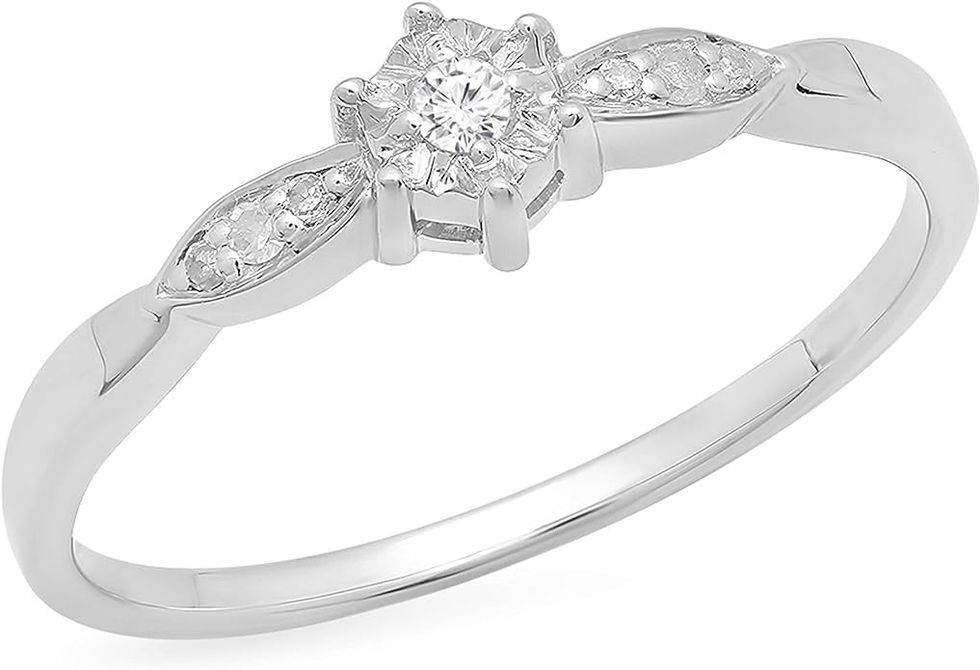 Dazzling Rock Collection 0.05 Carat Round White Diamond Flower Marquise Illusion Set Ring