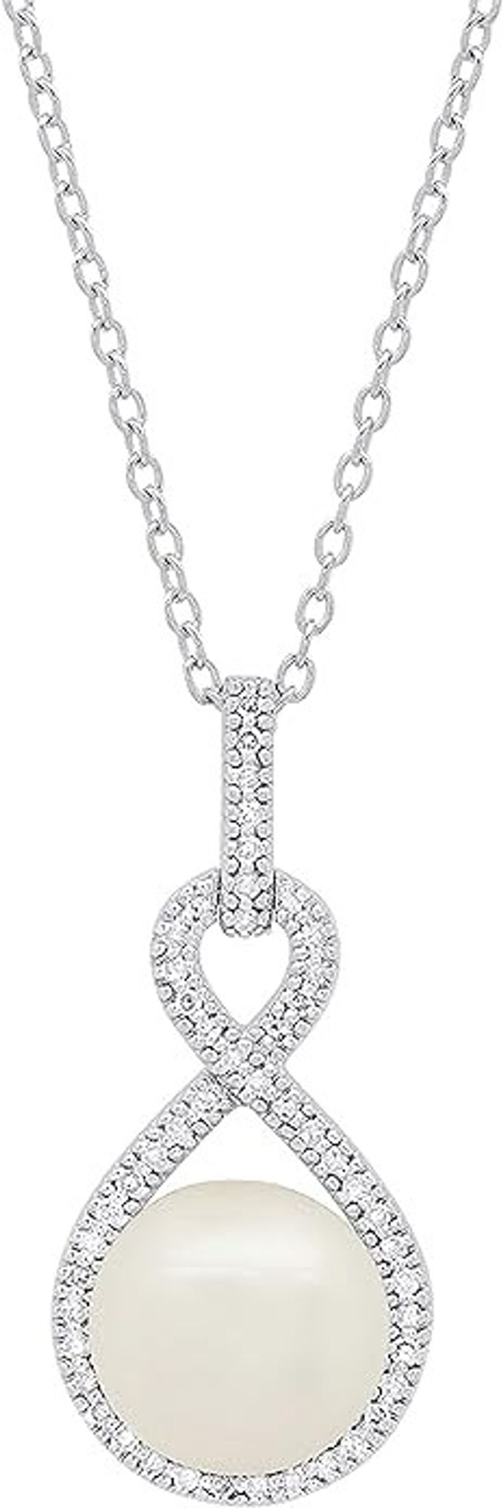 Dazzling Rock Collection 10mm Round White Freshwater Pearl & Diamond Infinity Pendant
