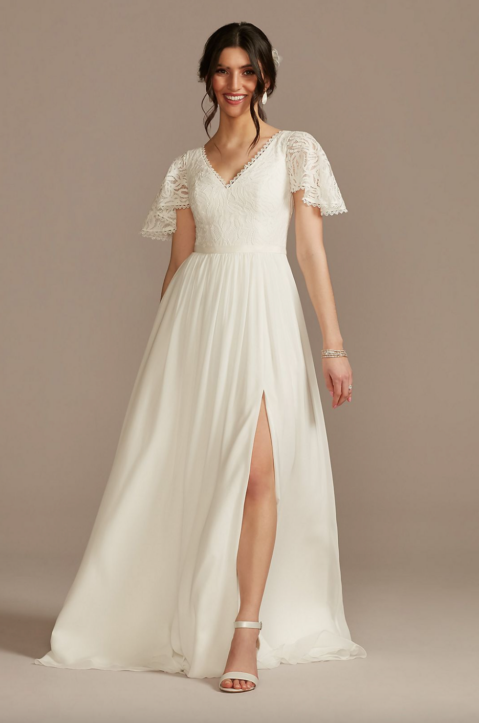 DB Studio Lace Chiffon Flutter Sleeve A-Line Wedding Dress