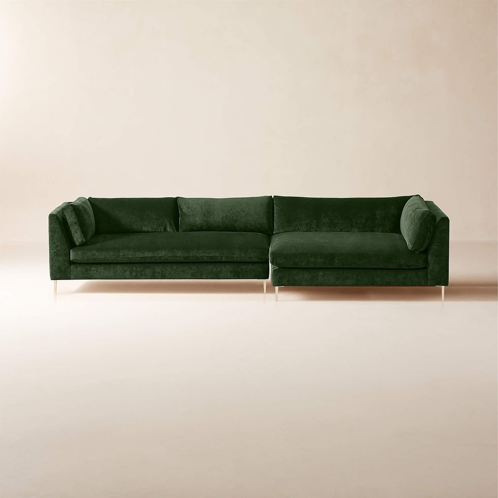 Decker 2-Piece L-Shaped Green Performance Velvet Sectional Sofa with Right Arm Chaise