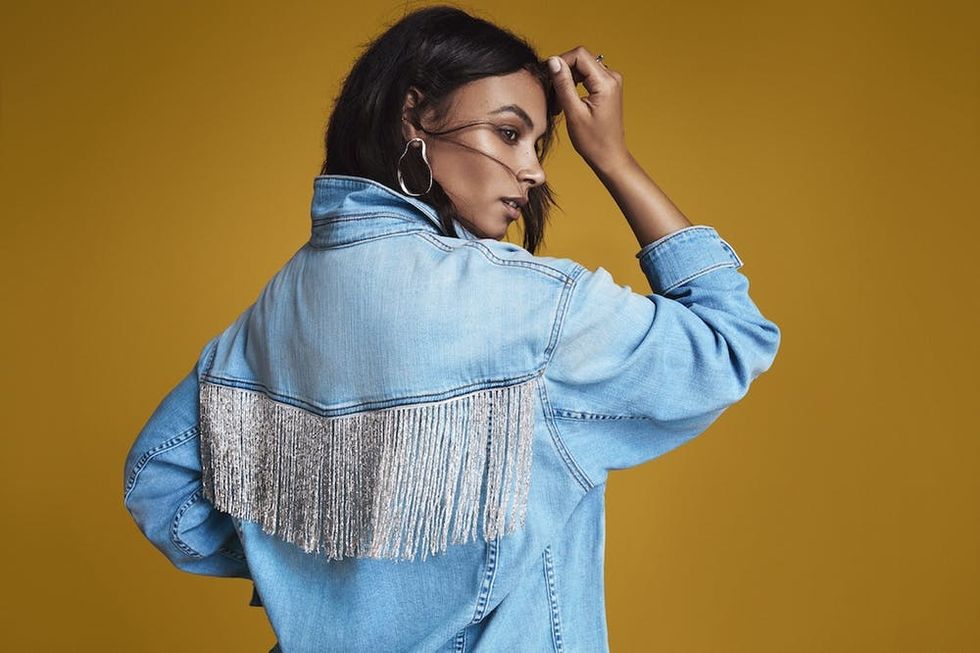 denim jacket with metallic fringe from JBX