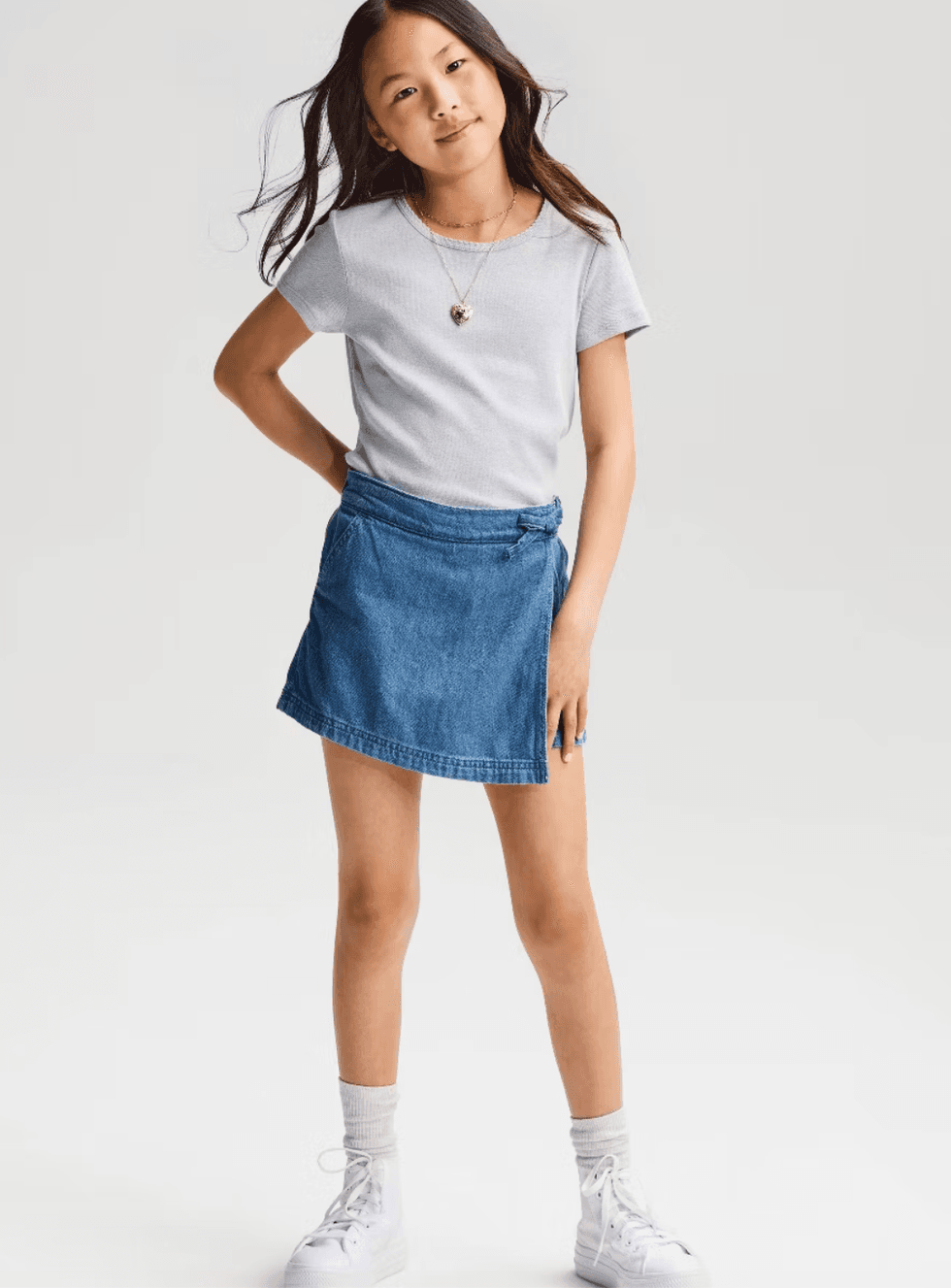 denim Wrap Skort with Built-in Shorts