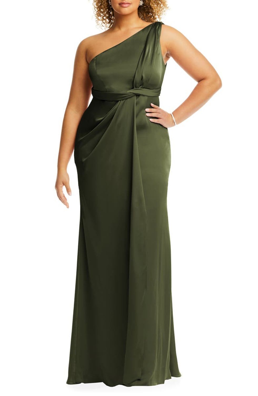 Dessy Collection One-Shoulder Satin Gown