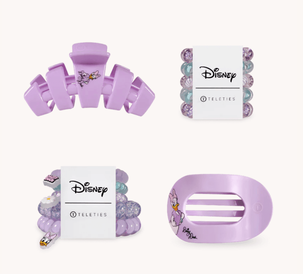 Disney-themed purple hair accessories by TELETIES with character designs.