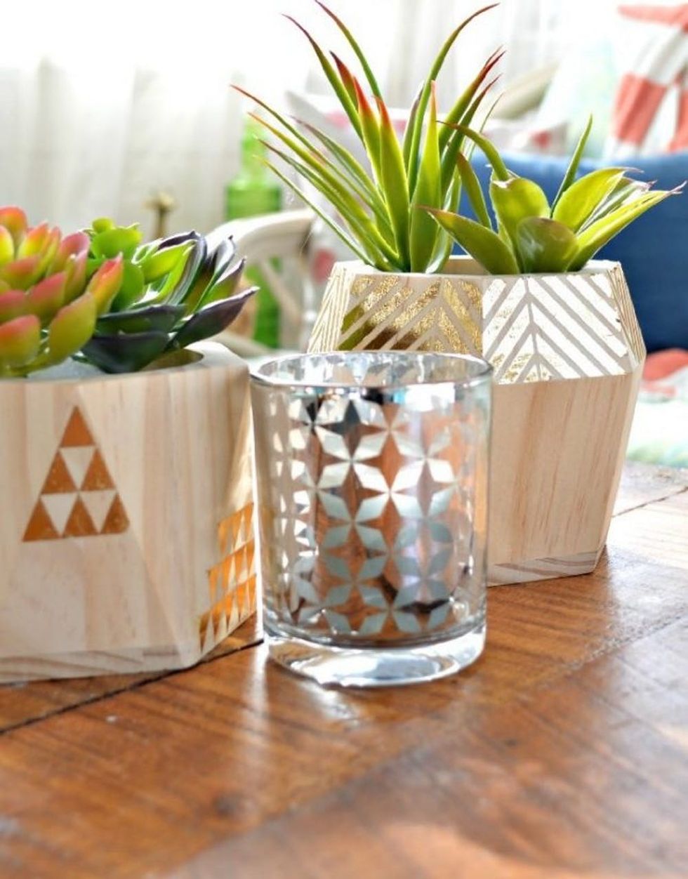 DIY Foiled Geometric Succulent Garden Planters