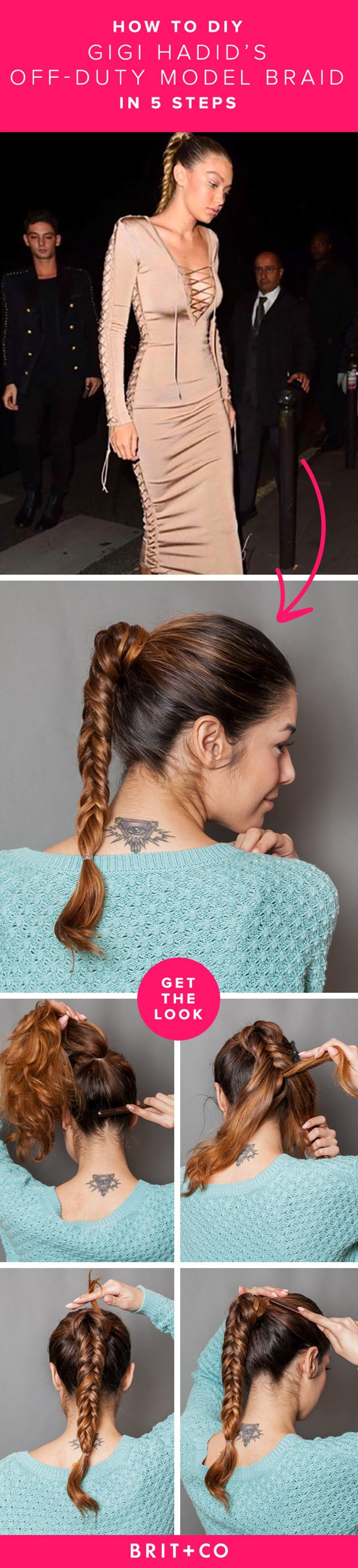 DIY Gigi Hadid's sleek + chic pony braid with this easy tutorial.