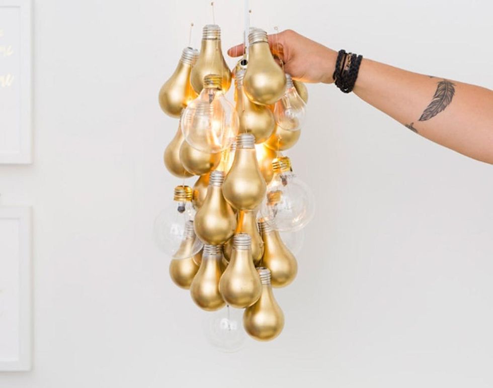 DIY Gold-Dipped Light Bulb Chandelier