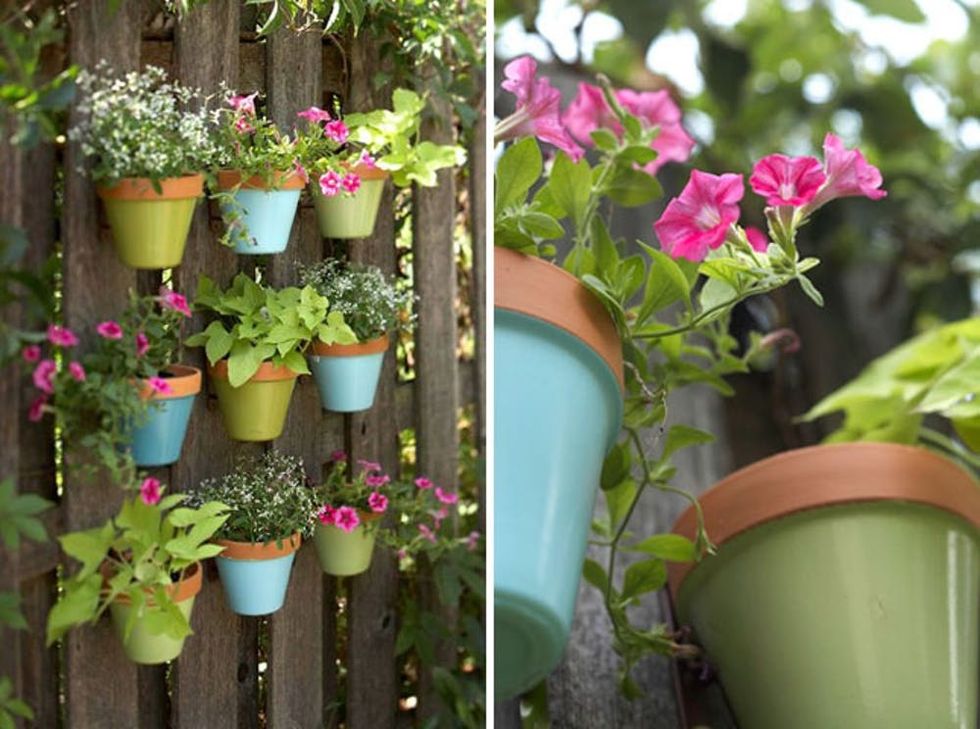 DIY Painted Pots Hanging on Fence