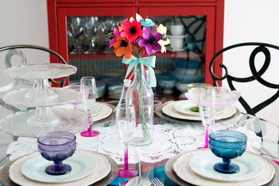 diy paper flowers in a glass bottle