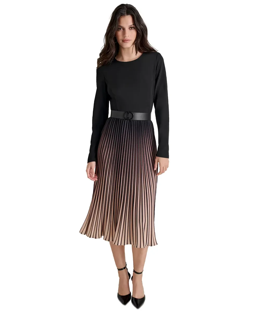 DKNY Ombr\u00e9 Belted Pleat Skirt Dress