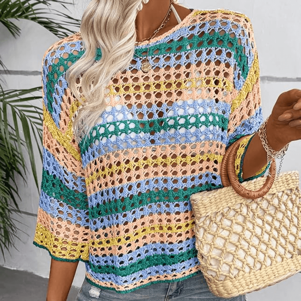 Dokotoo 3/4 Sleeve Crochet Sweater