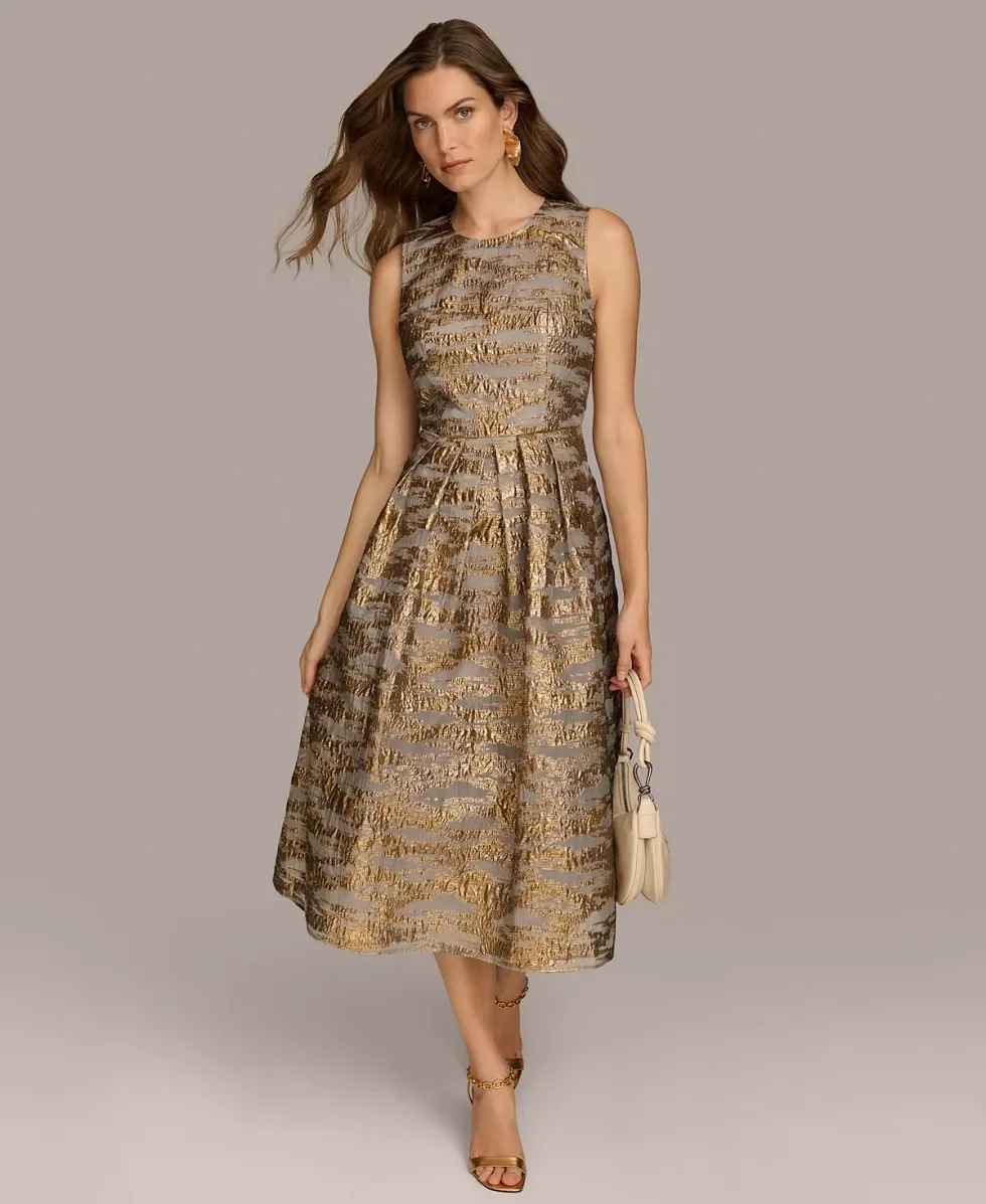 Donna Karan Metallic Brocade Dress