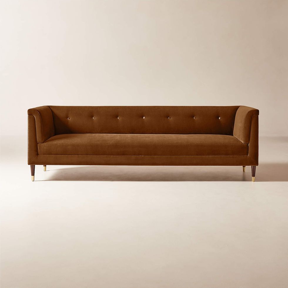Dorien Tufted Cognac Brown Velvet Sofa