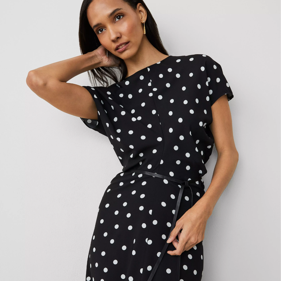 Dotted Crepe Column Midi Dress