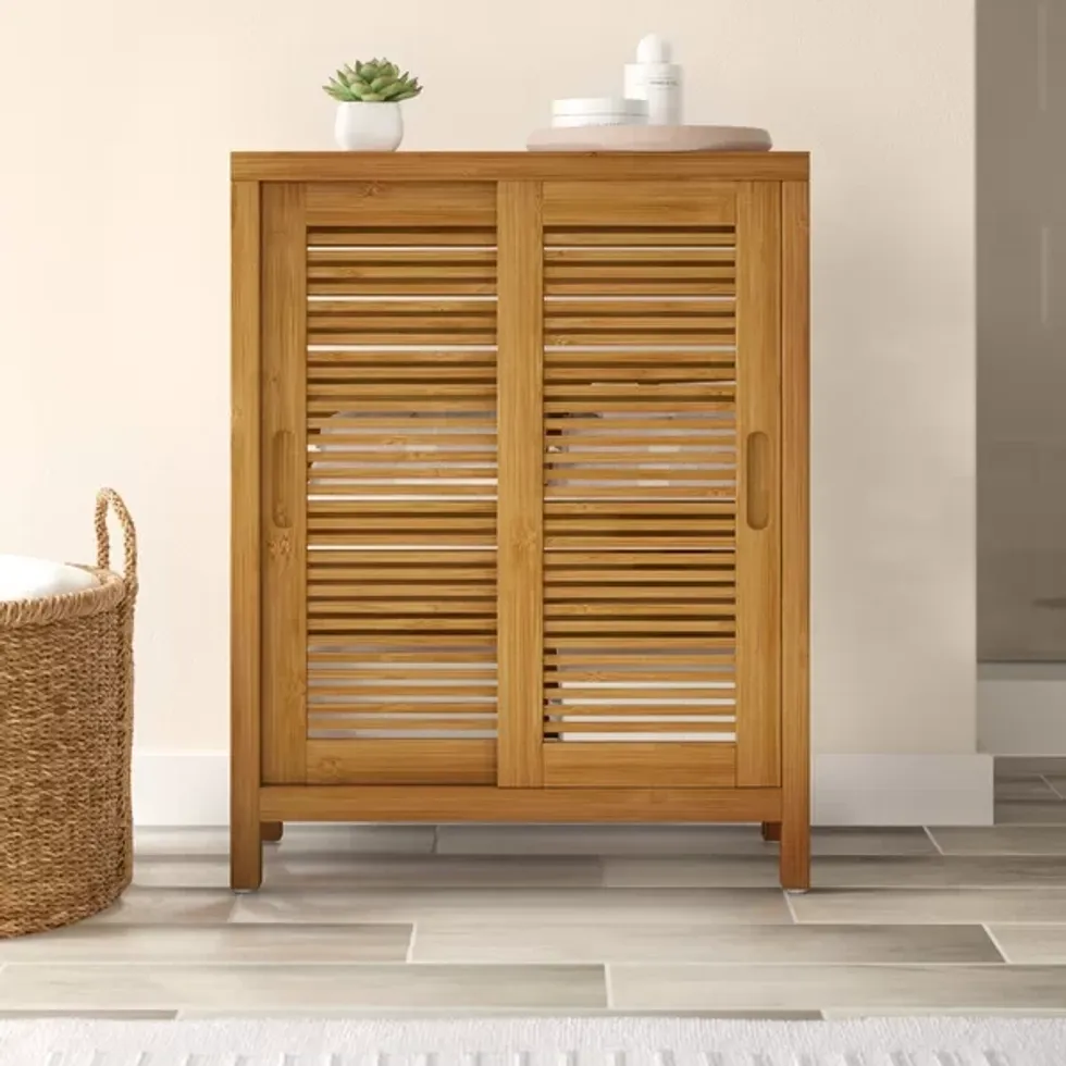 Dotted Line Ayden Solid Bamboo Wood Freestanding Bathroom Cabinet
