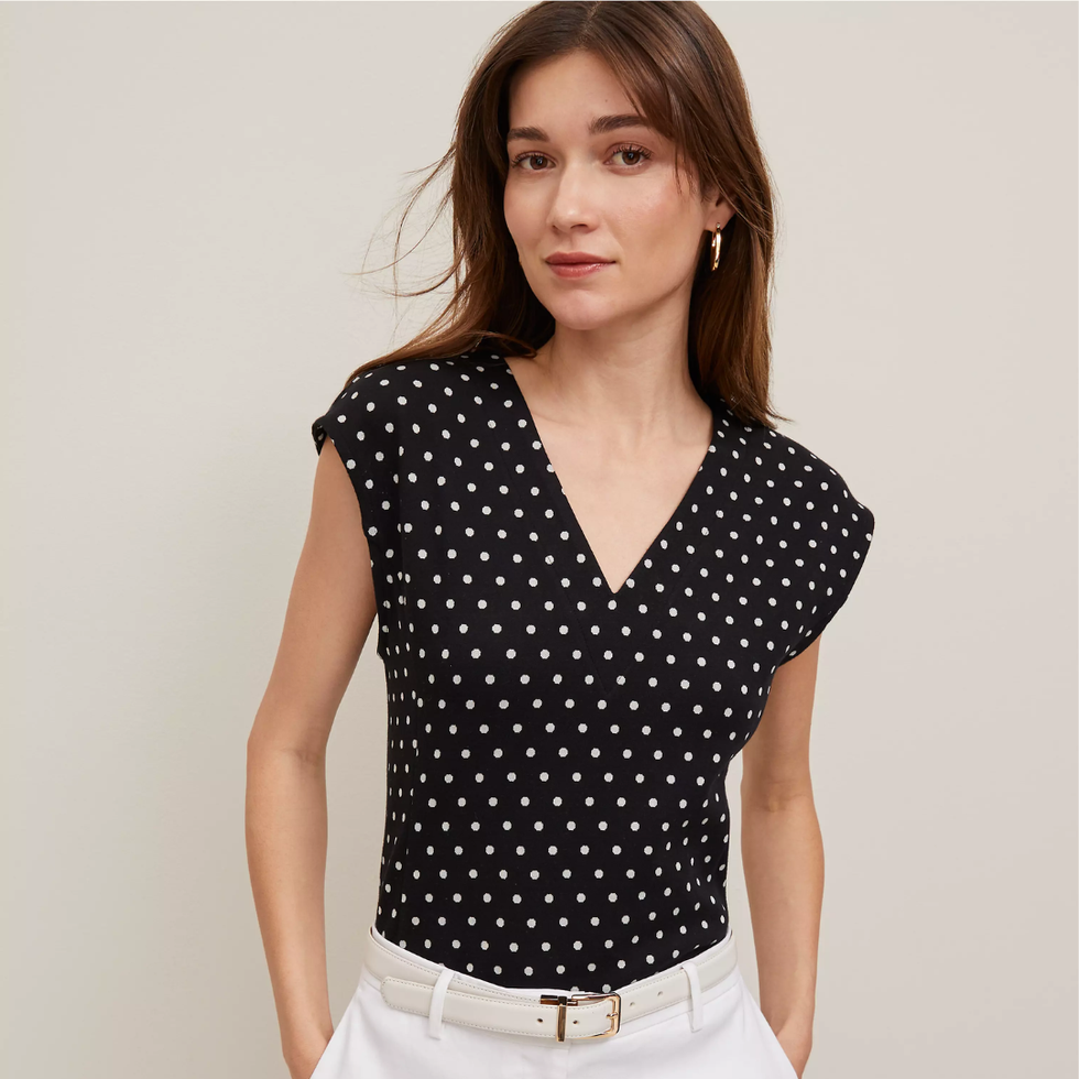 Dotted Ponte Cap Sleeve Top