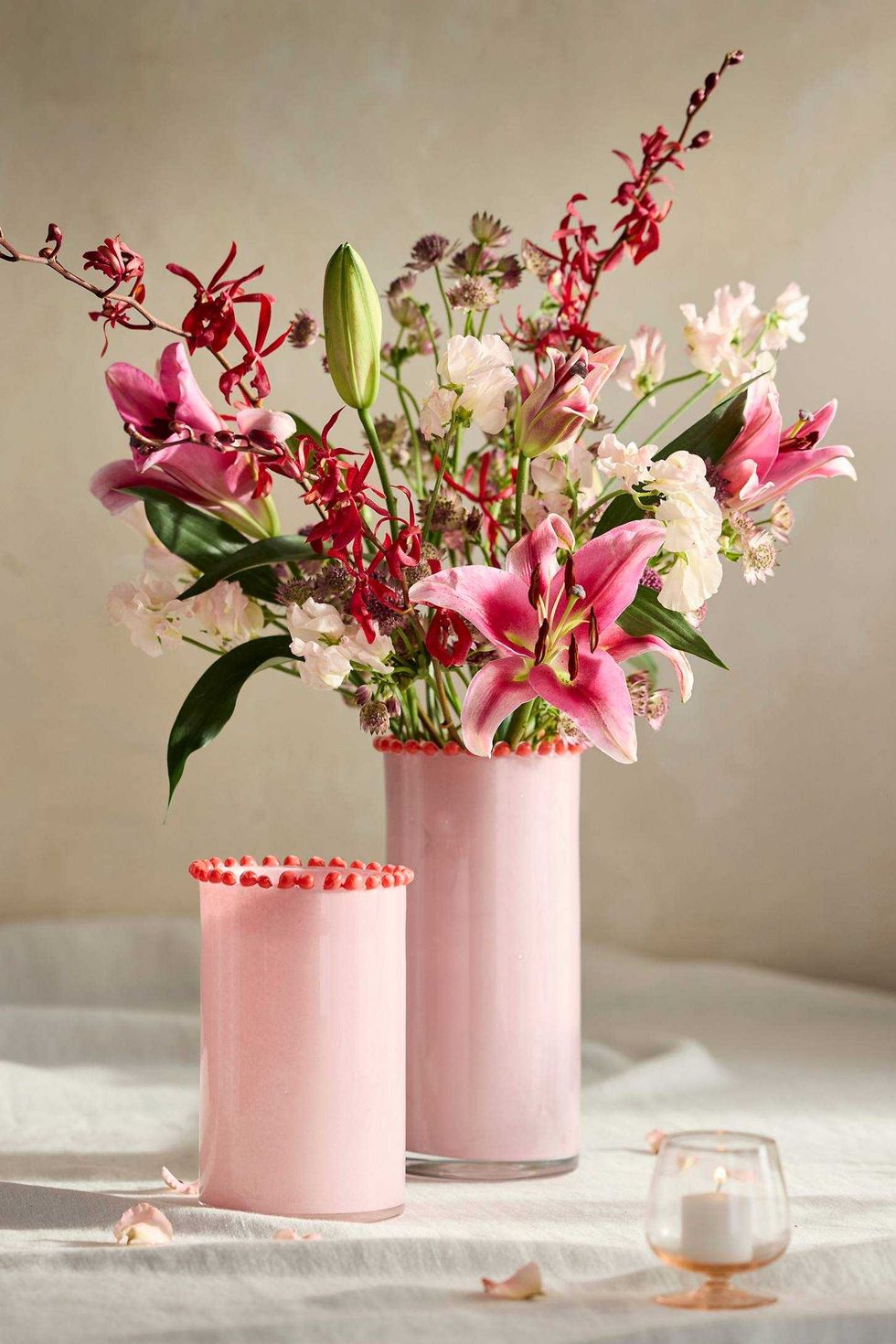 Dotted Rim Pink Glass Vase