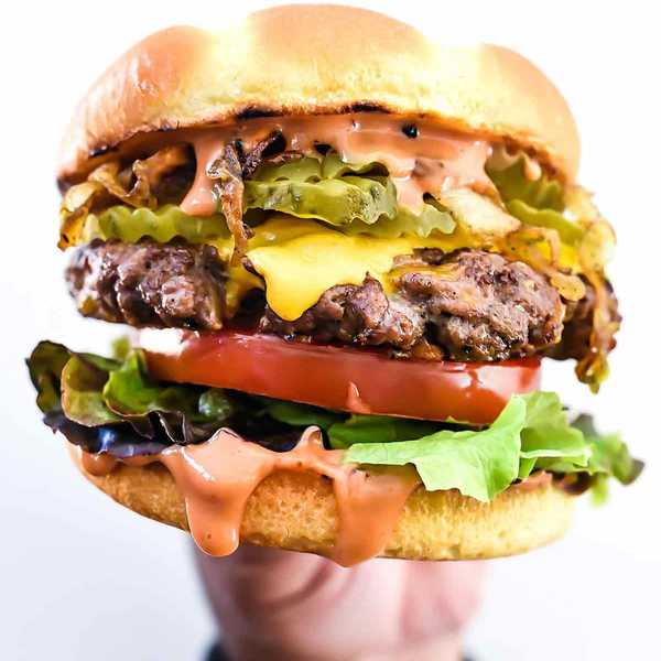 Double Bacon Cheeseburger with Caramelized Onions