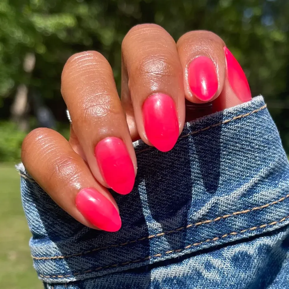 double pink neon press on nails