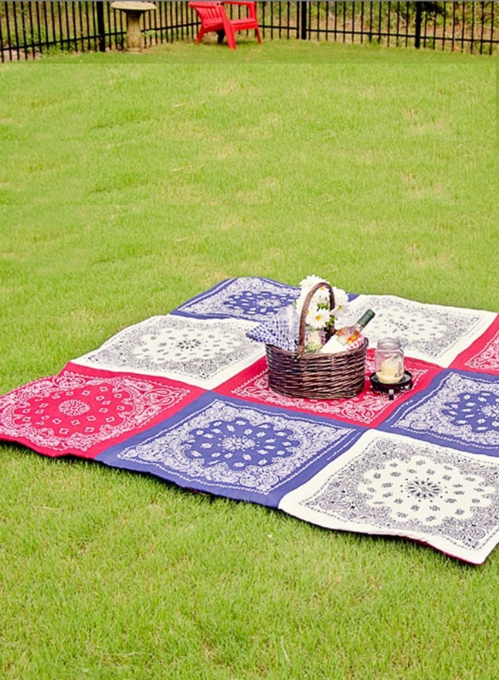 Double-Sided Red White and Blue Picnic Quilt