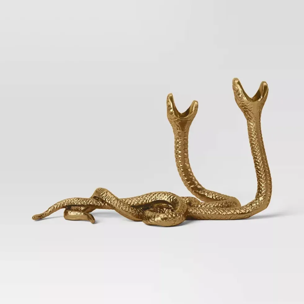 Double Snake Taper Candle Holder Aluminum Gold