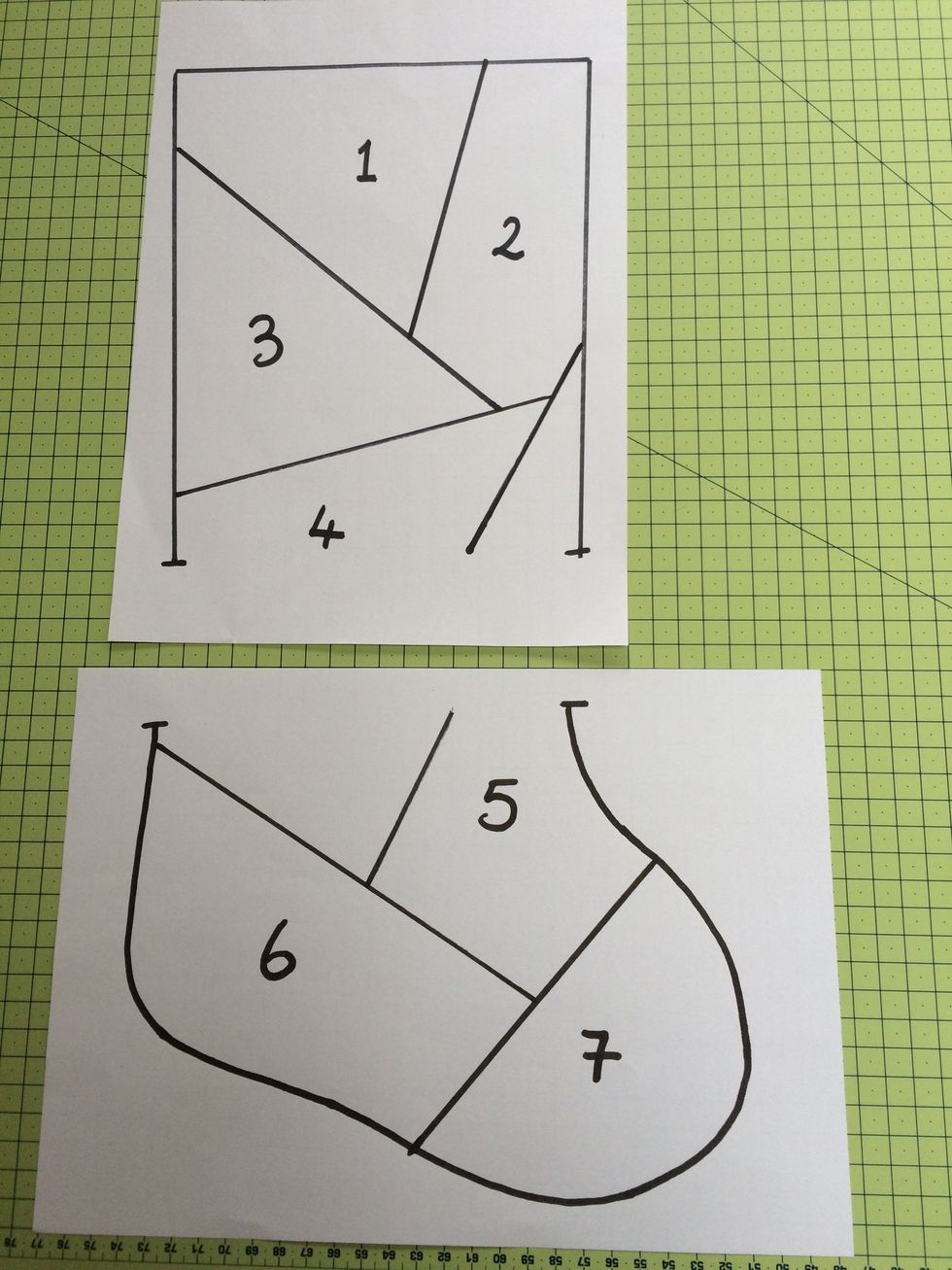Draw a stocking shape and segments onto 2 A4 sheets