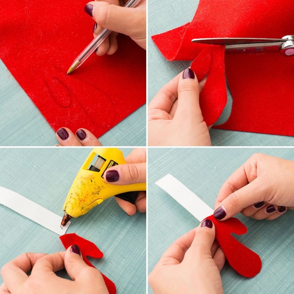 drawing gobble onto red felt