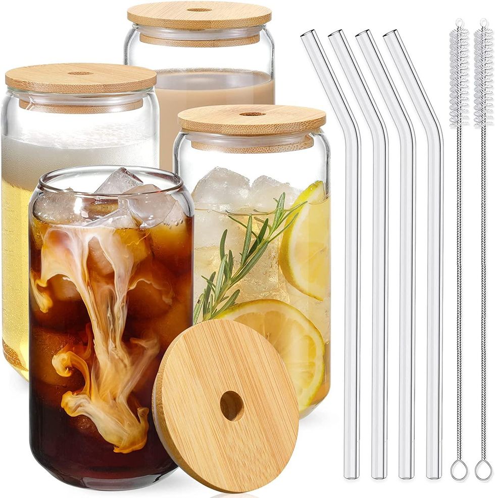 Drinking Glasses with Bamboo Lids and Glass Straw Prime Early Access Sale