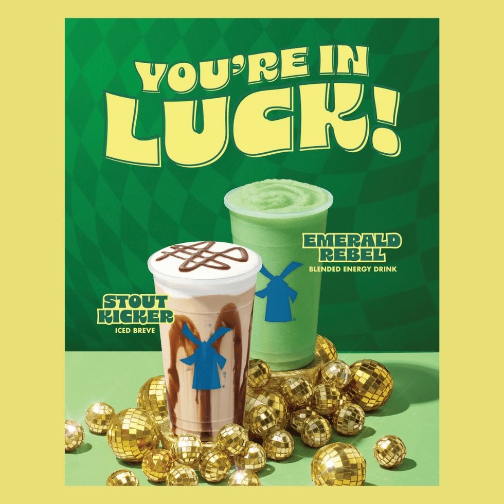 Dutch Bros Stout Kicker + Emerald Rebel St. Patty's drinks