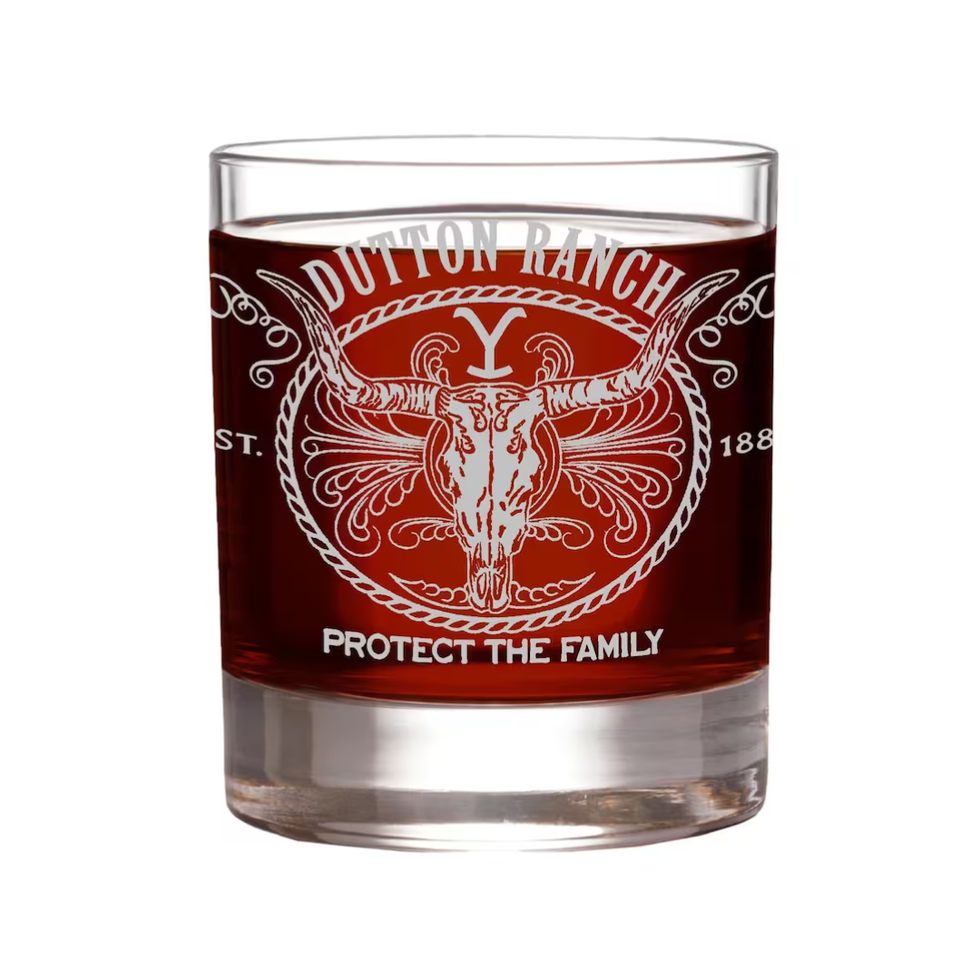 Dutton Ranch Etched Rocks Glass