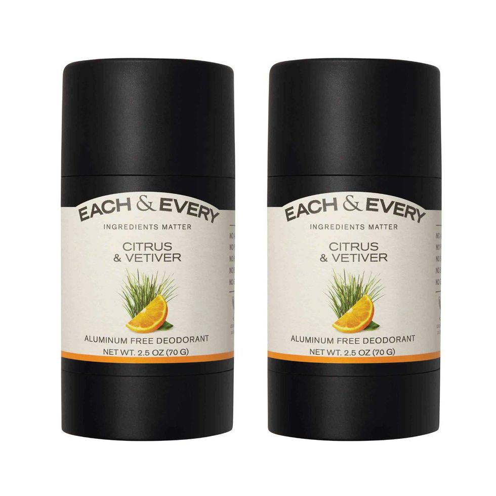 each and every orange vetiver deodorant in black containers