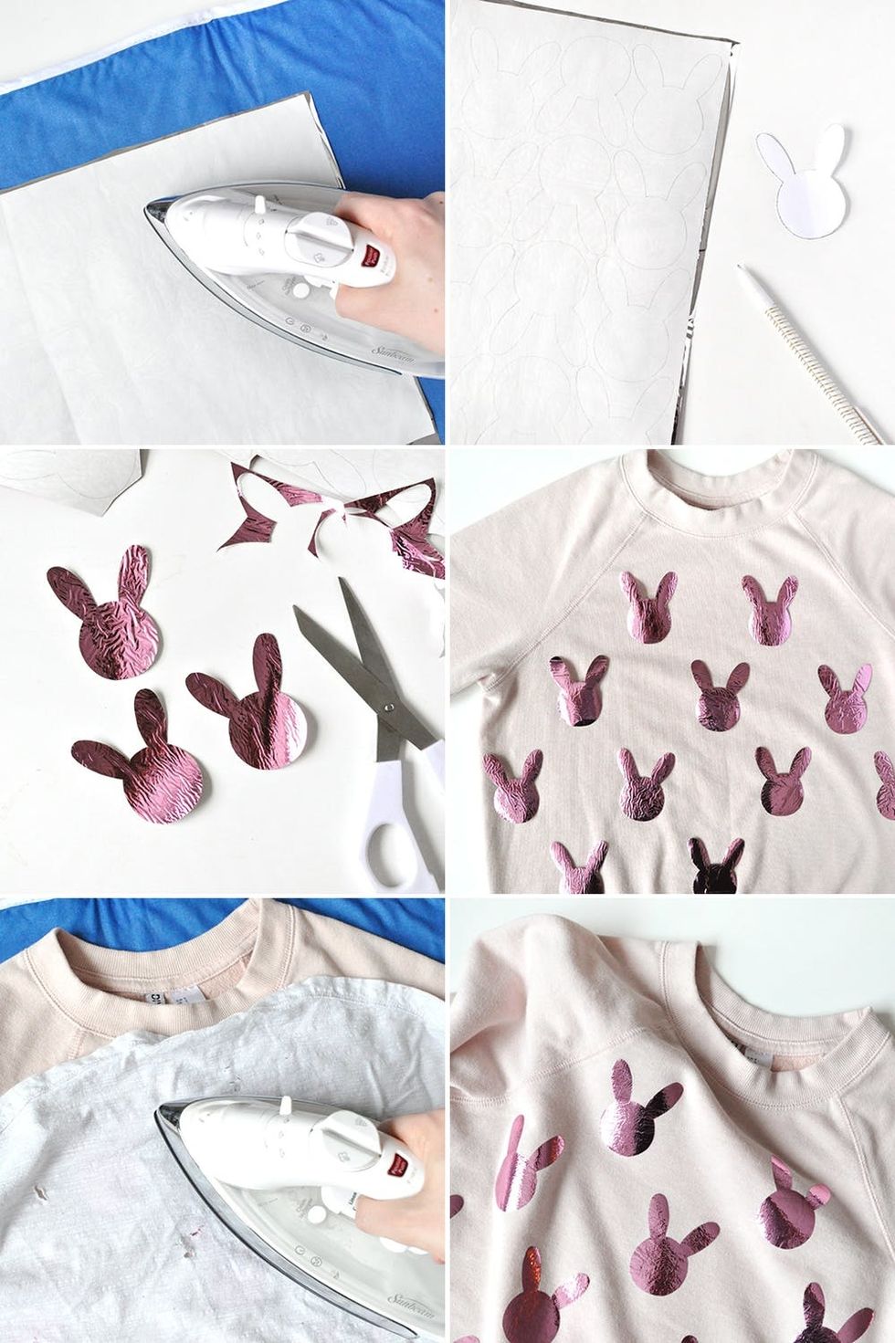 Easter Metallic Pink Bunny Sweater Steps