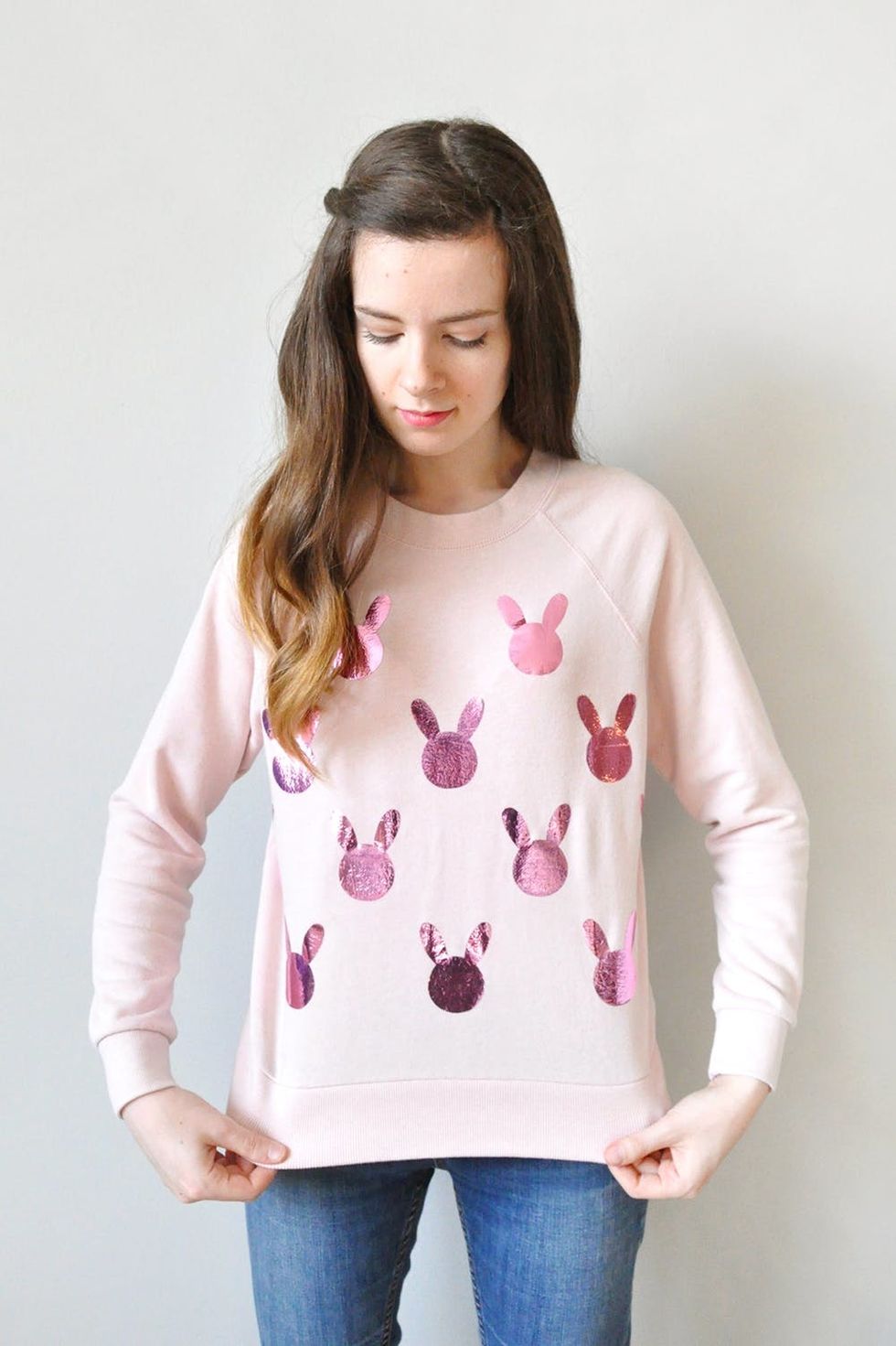 Easter Metallic Pink Bunny Sweater
