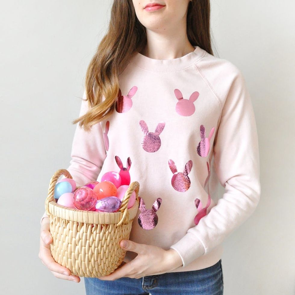 Make Your Own Metallic Pink Bunny Sweater for Easter Brit + Co