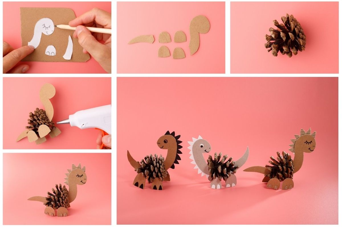 Easy Fall DIY Projects pinecone dinosaur