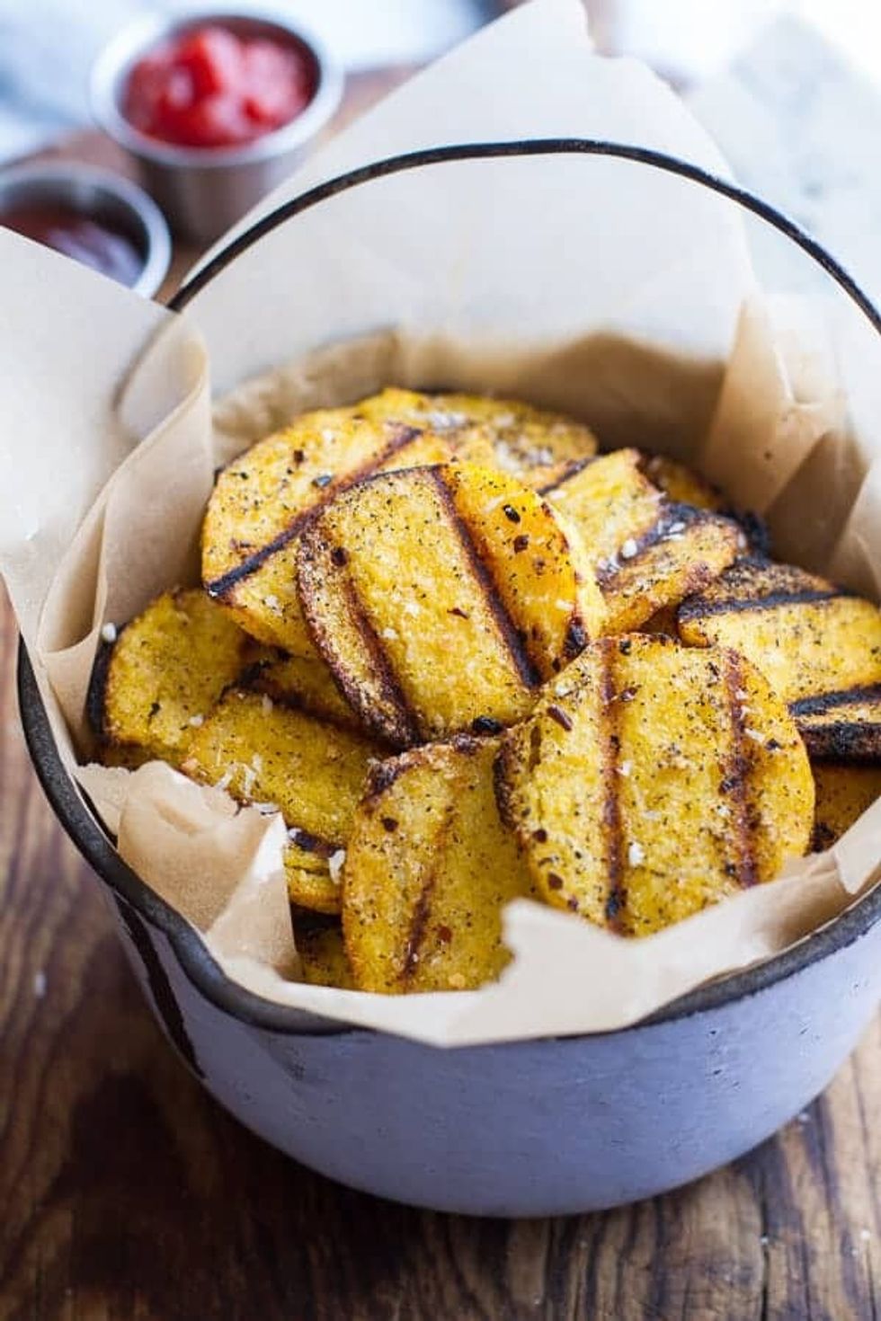 Easy Grilled Parmesan Polenta Chips party food ideas for adults