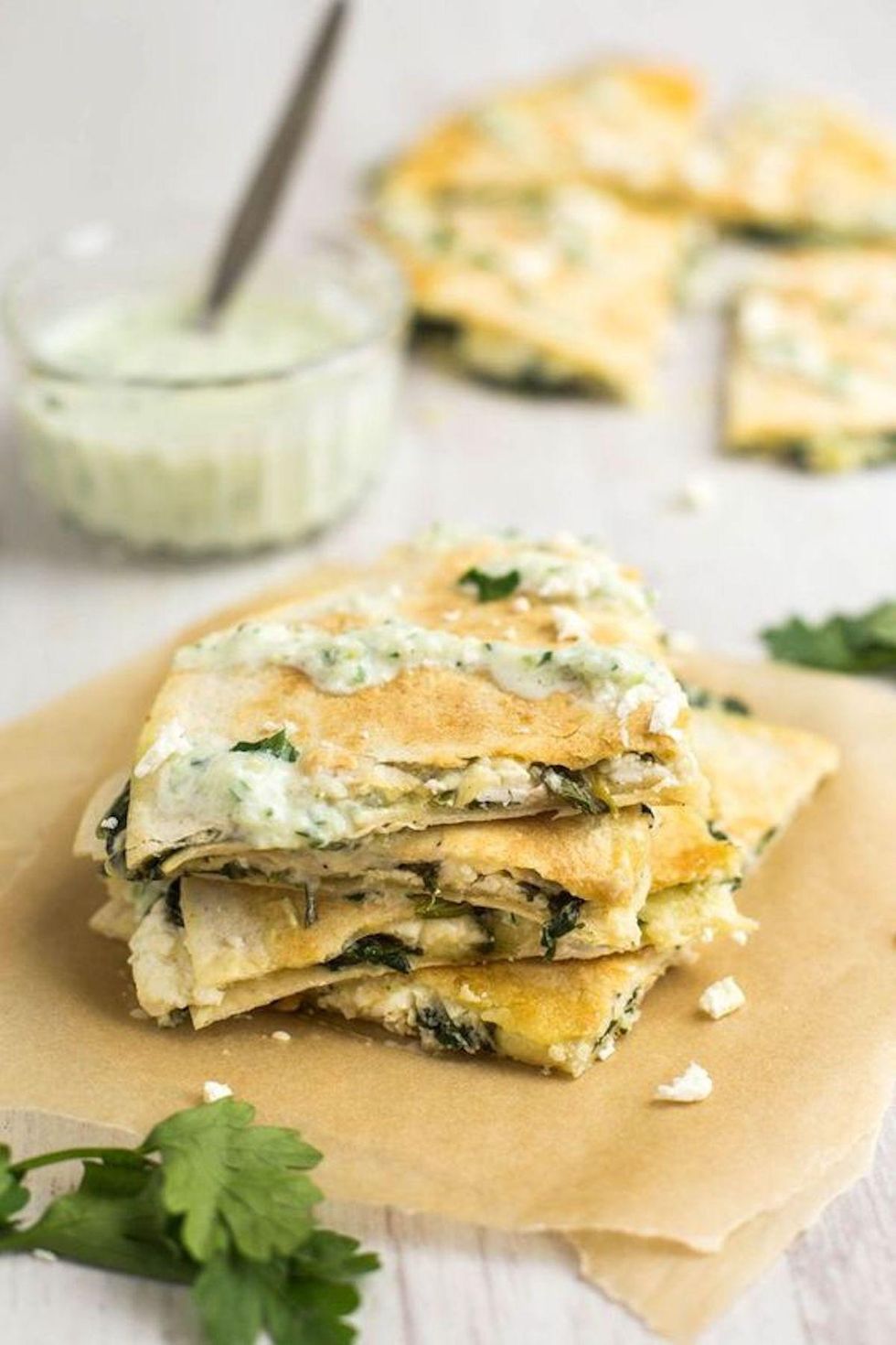 easy lunch with spinach and tzatziki