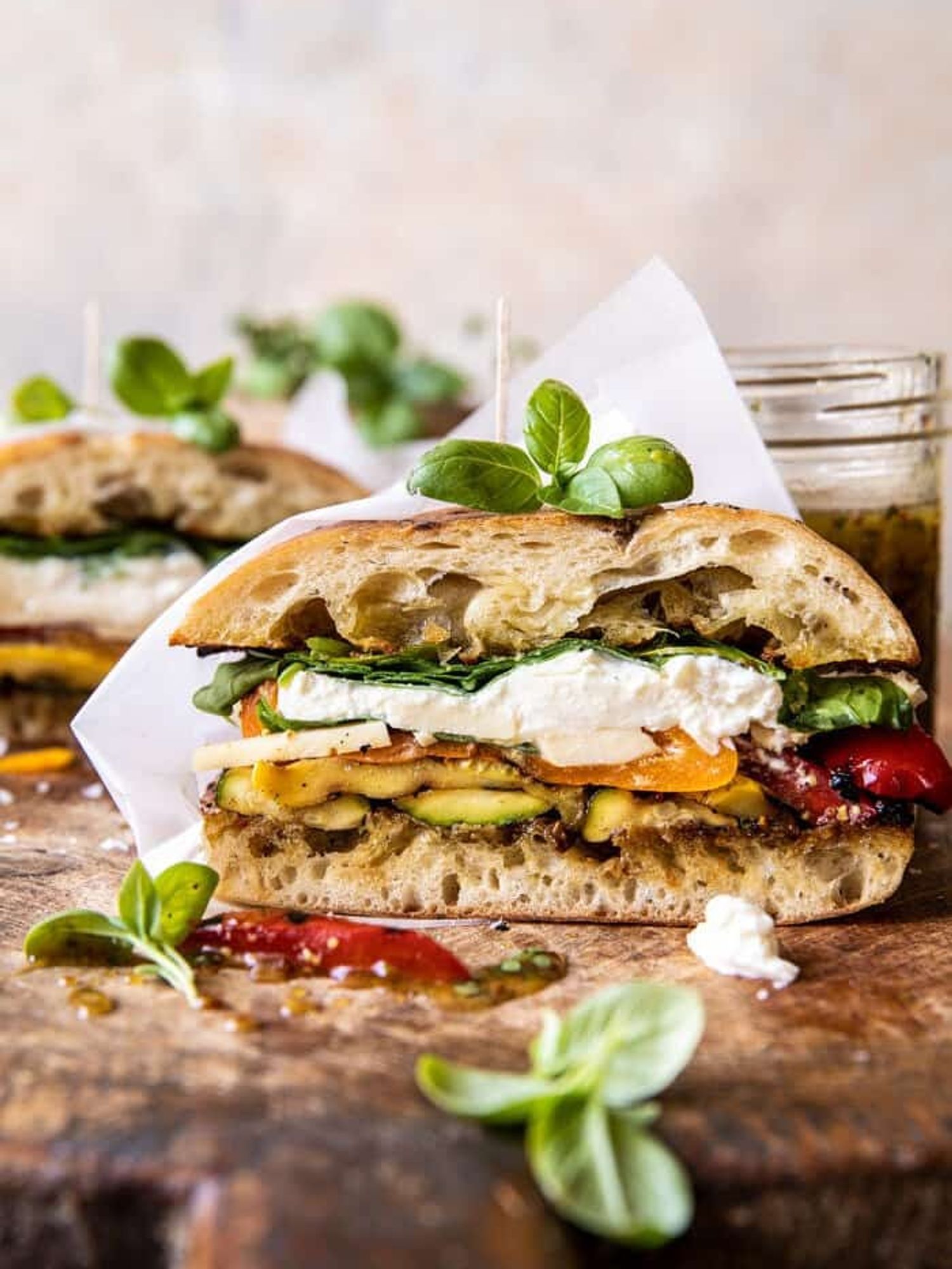 easy vegetable recipes grilled veggie burrata sandwich with lemon thyme and honey mustard