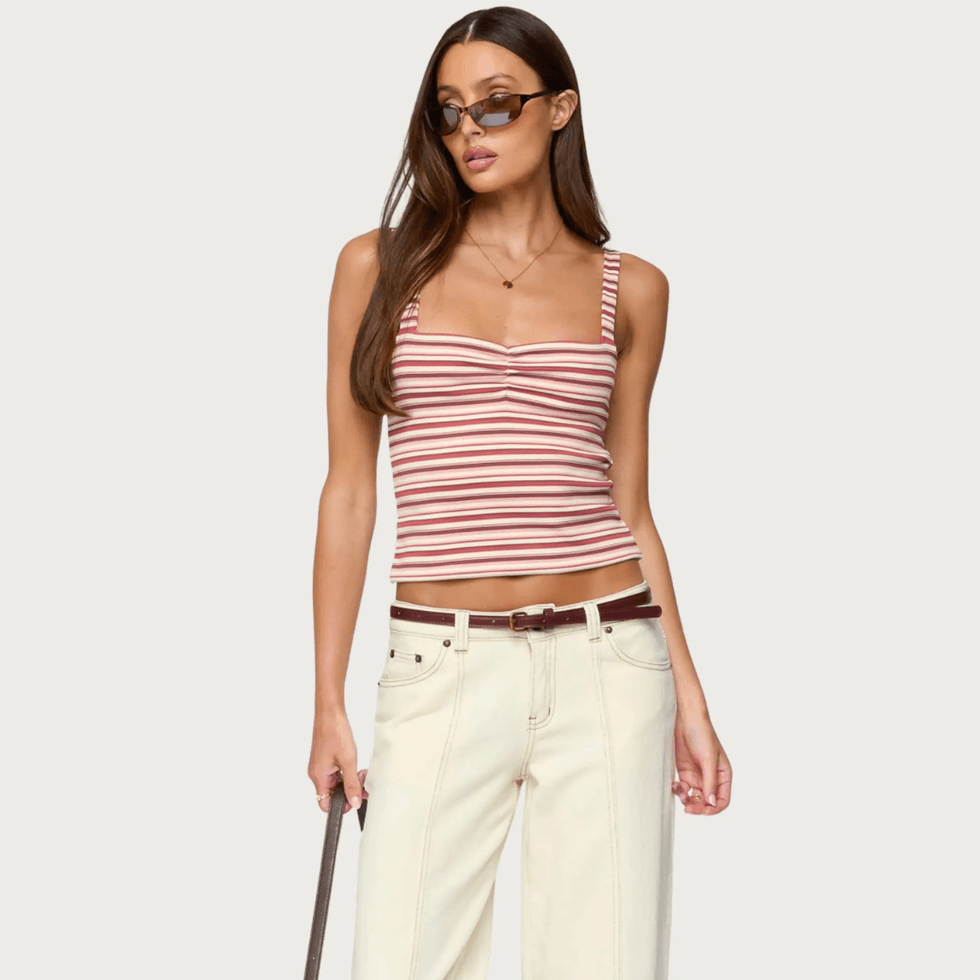 Edikted Adelia Stripe Ruched Knit Top