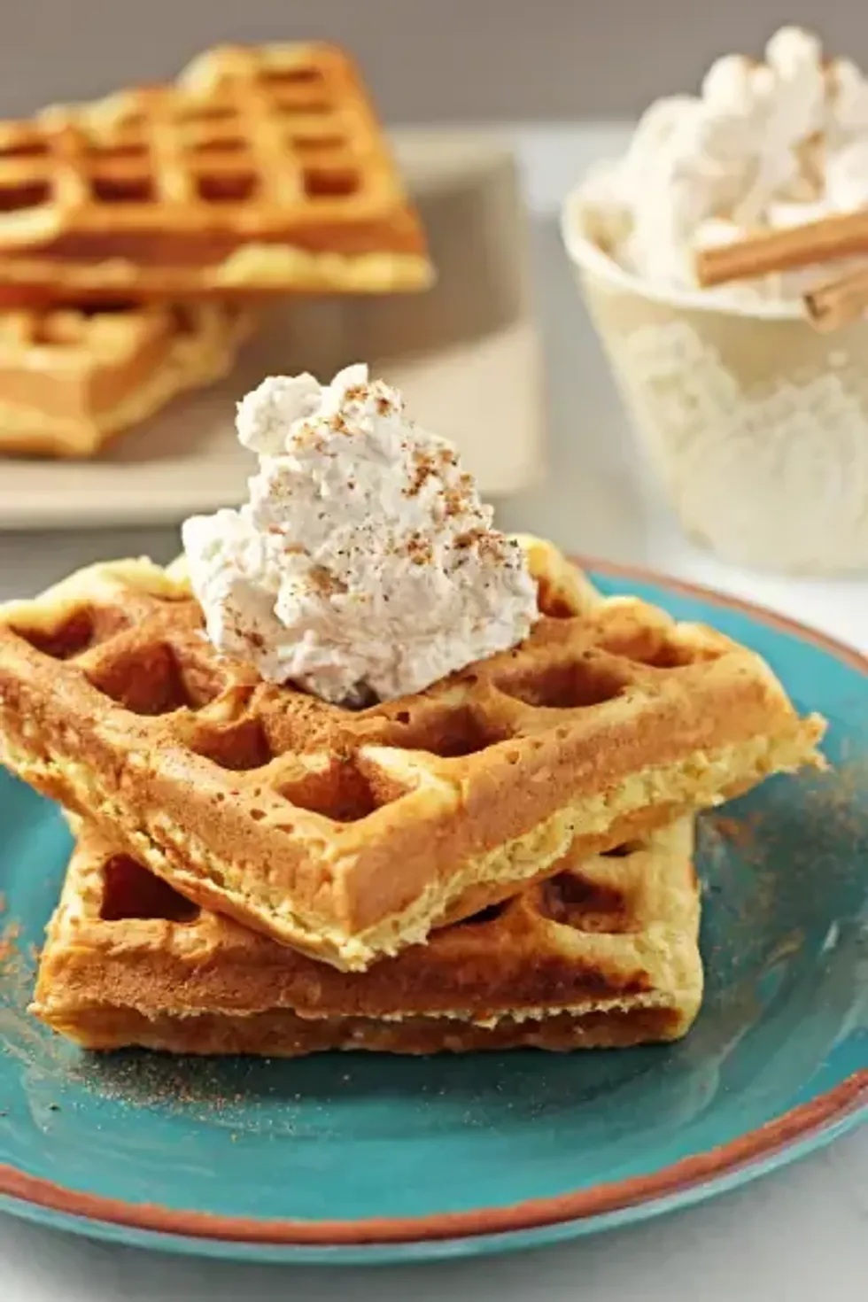 Eggnog Waffles With Cinnamon Whipped Cream